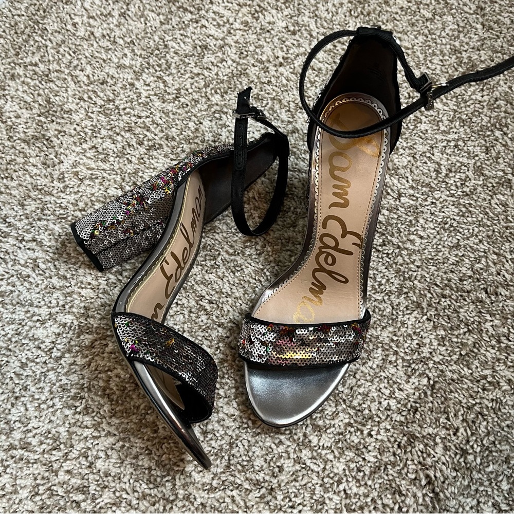 Sam Edelman Women's Yaro Sequined Block Heel Sandals Size 8